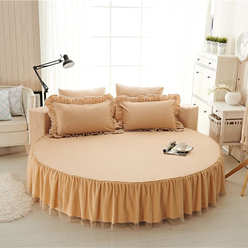 Круглая простыня на резинке Хлопок Стеганое покрывало Нескользящий чехол на матрас Отель Дом Романтическое постельное белье Юбка для кровати с наволочкой