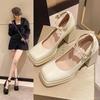 Retro Mary Jane Shoes Women's 2025 Autumn New Versatile Waterproof Table One-word Buckle with Square Head Thick Heel High Heel Single Shoes