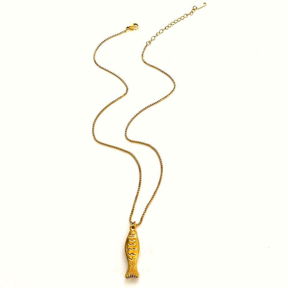 Мини-ожерелье из нержавеющей стали с рыбкой, золото, океанский стиль, пляжная цепочка-чокер, для отпуска