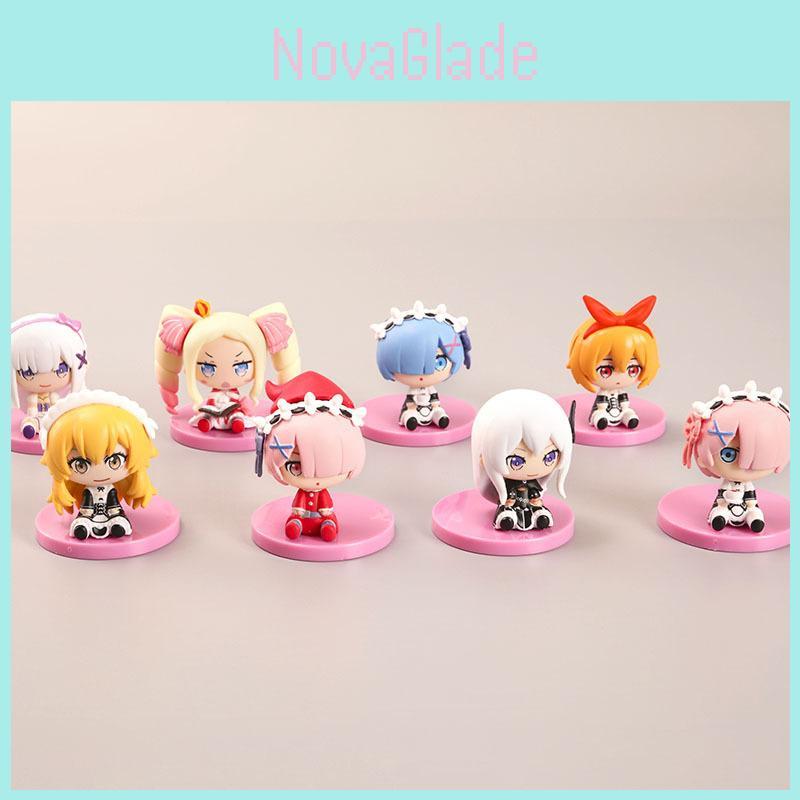 Очаровательный набор из 8 сидячих фигурок Рем и Рам из Re: Жизнь в альтернативном мире с нуля