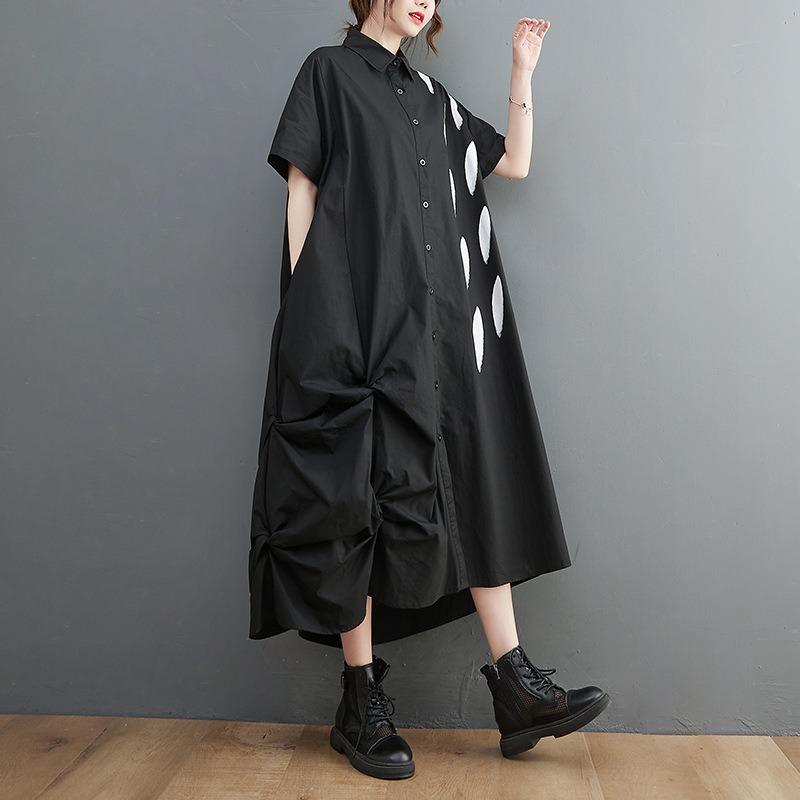 Summer Women's Dress Loose Large Size Cool Comfort Short Sleeve Printed Skirt Artistic Temperament In The Long Casual Dress