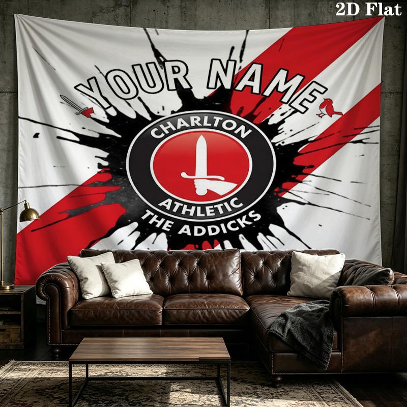 Custom Name Charlton Athletic Printed Tapestry – Wall Hanging for Bedrooms, Dorms, and Home Decor