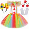 Rainbow Funny Circus Clown Costume for Girls Halloween Carnival Party Dress Up Fancy Joker Cosplay Tulle Tutu Dress Kids Clothes