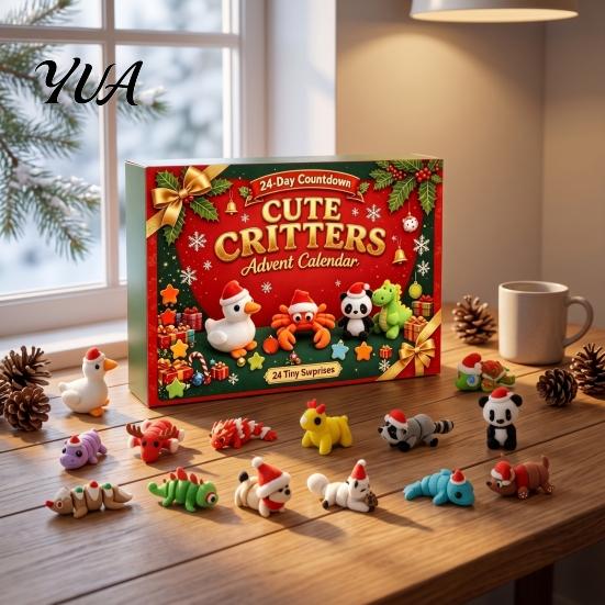 Mini Animal Collectibles 3D Printed Christmas Advent Calendar, 24-Day Figure Countdown Box Eco Friendly PLA Toys with Articulated Joints, Holiday Tree