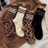 10-1 Pairs Sports Socks, Leopard Print Pattern Maillard Series, Soft and Comfortable Fashionable Wearing, Long Leg Socks, Mid Leg Socks