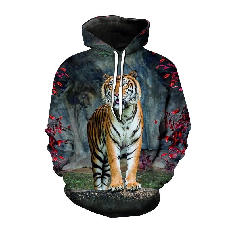 2023 Новые мужские спортивные толстовки с капюшоном с 3D принтом тигра и пейзажа, свободная толстовка с длинным рукавом, свитер с капюшоном