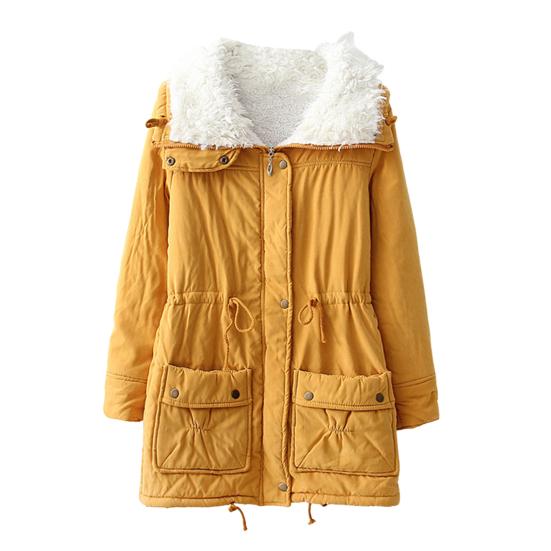 Зимняя женская куртка из утолщенного плюша с отложным воротником, длинными рукавами, эластичным поясом, карманами, застежкой-молнией, пальто средней длины, ветрозащитное теплое пальто