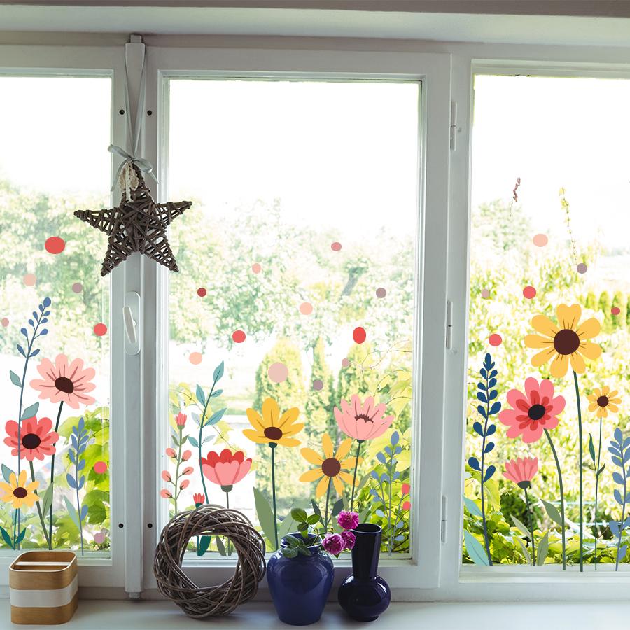 Static Window Clings Sticker Floral Raindrop Design For Home Office Decor Removable Privacy Glass Decal Easy Apply Reusable