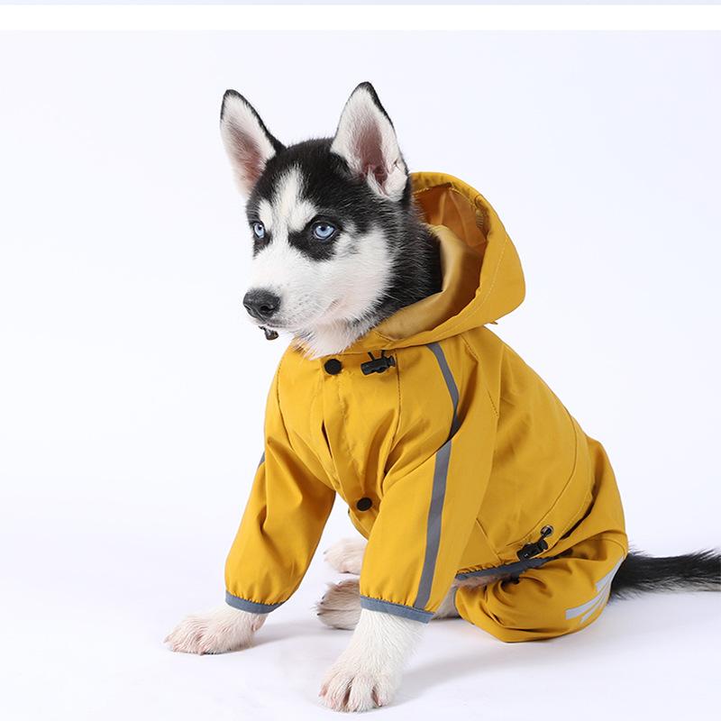 Dog Raincoat Waterproof Reflective Hooded Pet Rain Jacket 4 Legs Lightweight Rain Poncho Clothes for Small Medium and Large Dogs