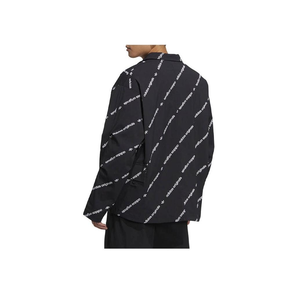 Adidas Originals Trefoil All-Over Logo Print Single-Breasted Blazer Unisex Outerwear Black HU1241