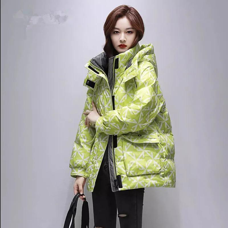 Mid Length Down Cotton Jacket for Women's Winter New Fashionable Standing Collar Hooded Winter Clothing