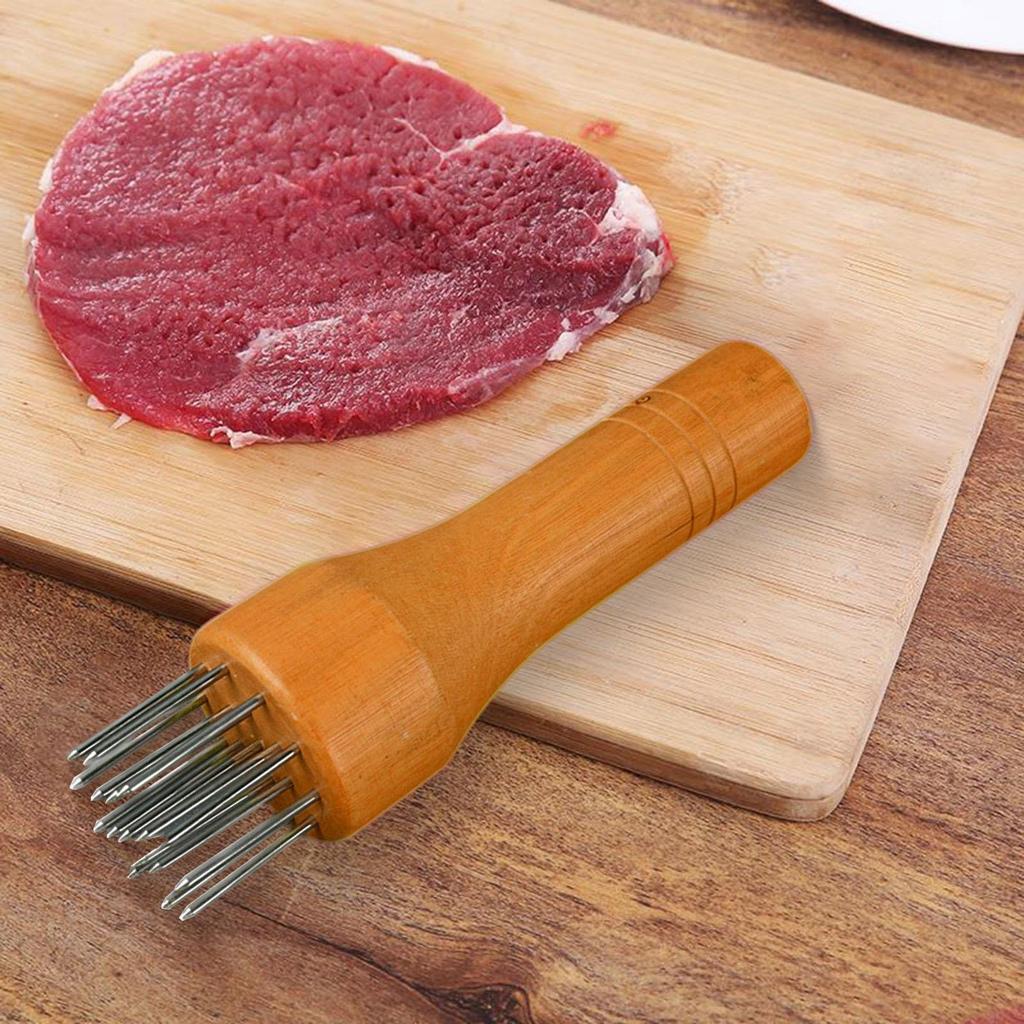 Прочный инструмент для размягчения мяса из нержавеющей стали с деревянной ручкой для размягчения курицы, телятины, стейка