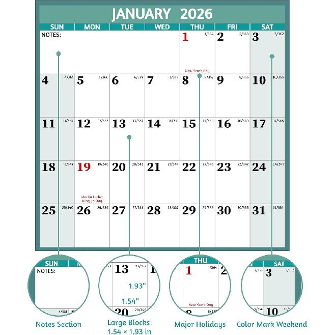 2026 Dry Erase Calendar – Large Yearly Wall calendar 2026, 38.19'' x 25.2'', 2-Side Reversible Calendar 2026, Vertical/Horizontal, Jan 2026 – Dec