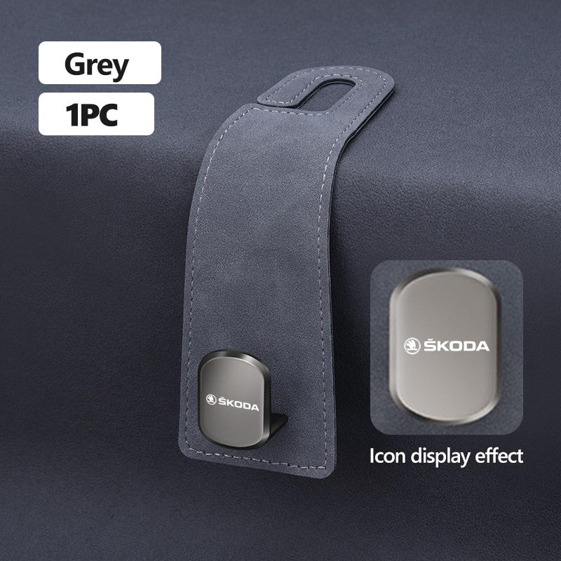 AAAJE1 For Skoda Alloy Suede Car Seat Headrest Hook Auto Back Seat Organizer Accessories Kodiaq Fabia Kamiq Karoq Octavia 2 3 Rapid