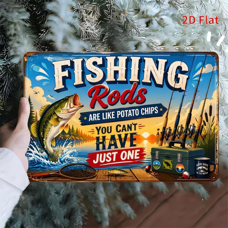 Tin Sign Fishing Rods Are Like Potato Chips Decor Metal Poster Funny Vintage Lakeside Cabin Wall Art for Man Cave Garage Bar Ho