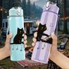 1PC Two Cats Playing Musical Note Print 750ml Color Plastic Sports Water Bottle Leakproof Flip Straw Lid Suitable for Sports Office Home Use