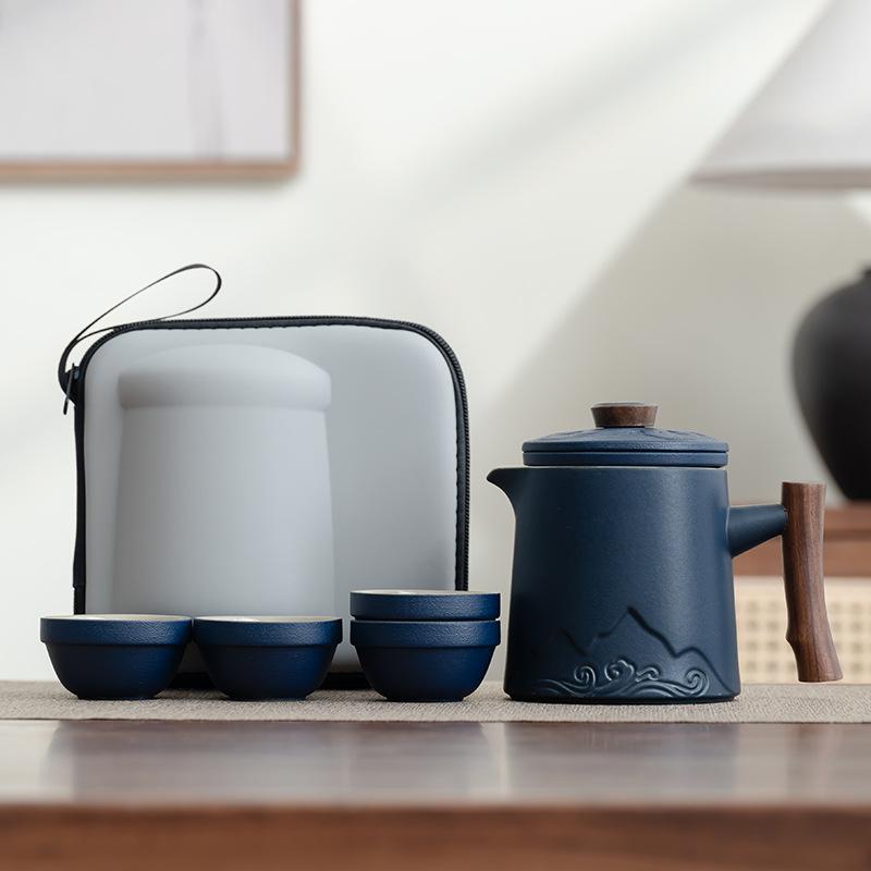 Tea set gift Printed coarse pottery office cup Practical tea separation mug High-end business souvenir