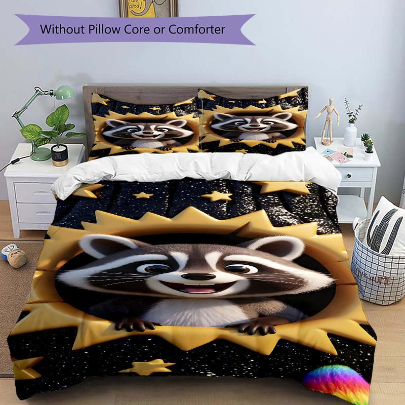 3pcs Raccoon Sun Duvet Cover Set -Includes 1 Duvet Cover and 2 Pillowcases, No Quilt Core, All-Season Home Decor yy251111152