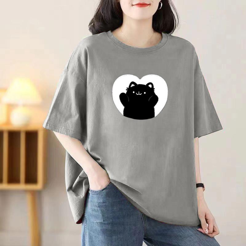 Женская летняя популярная футболка с короткими рукавами из хлопка, дышащая, свободная футболка с принтом, повседневная