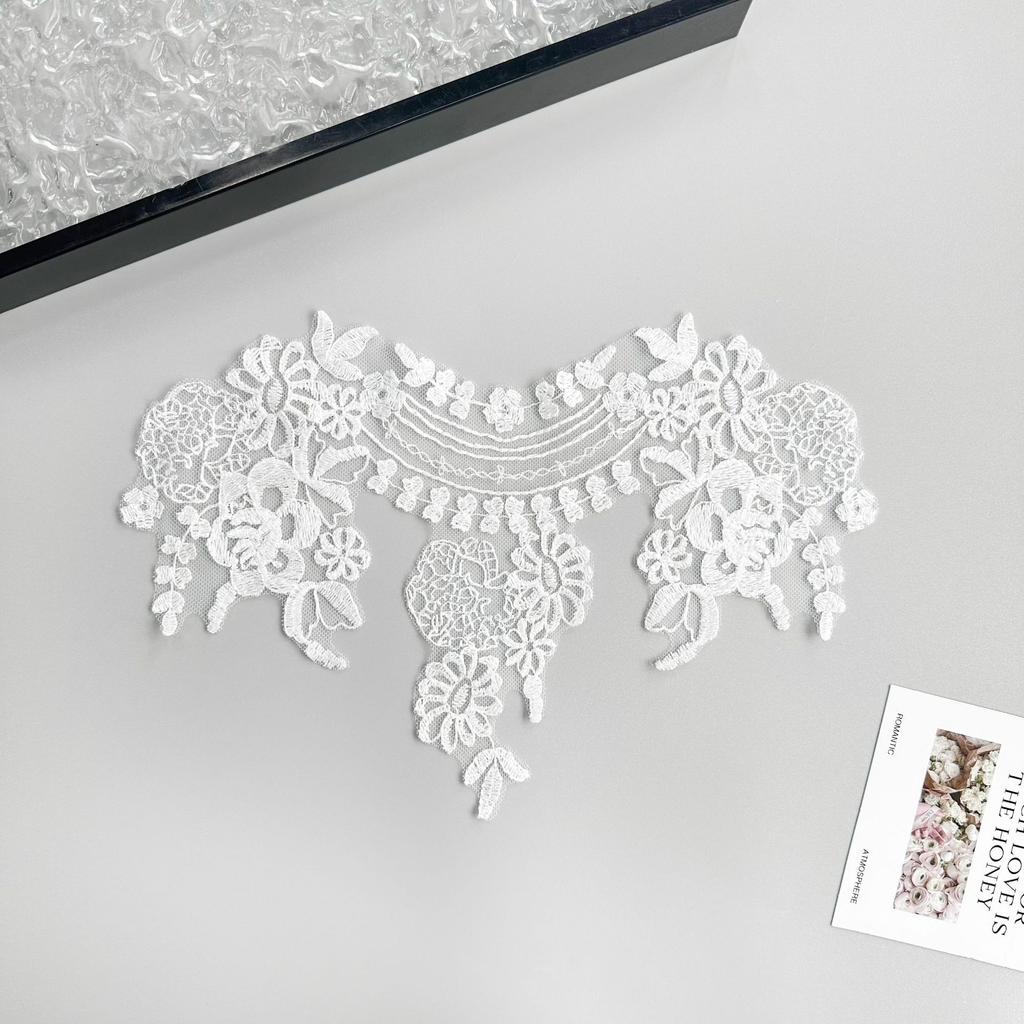 White Mesh Embroidery Floral Cloth Sticker Clothing Dress Wedding Top Vest Decorative Accessories Cloth Sticker Accessories