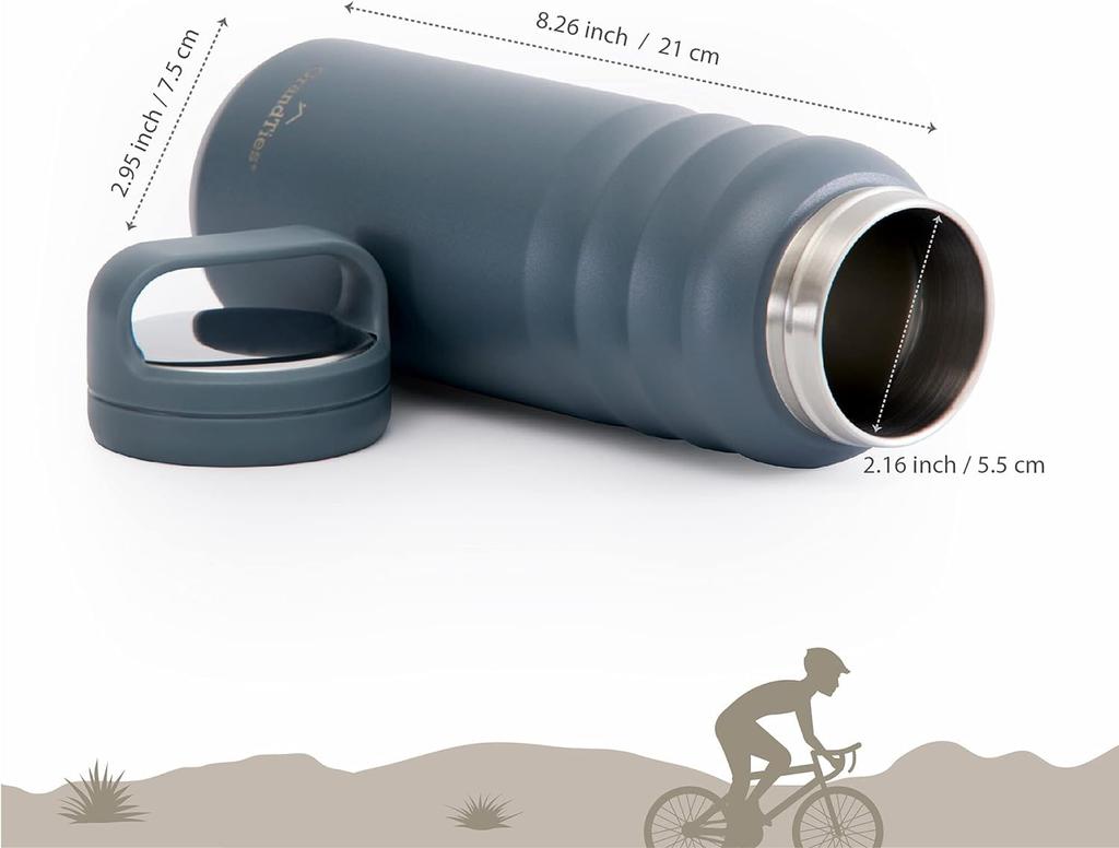 GRANDTIES Premium бутылка для воды с вакуумной изоляцией, кружка-бутылка из нержавеющей стали с широким горлом, 709 мл. Поставляется с 2 типами крышек. Легко мыть, большой размер.