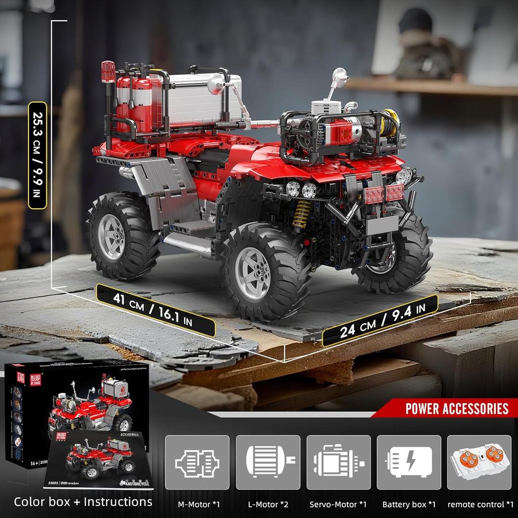 Mould King 23003 Пожарный спасательный мотоцикл Конструктор, 2100 деталей, Модель электрического мотоцикла с 4 моторами, Возраст 8+, Подарок для детей и взрослых