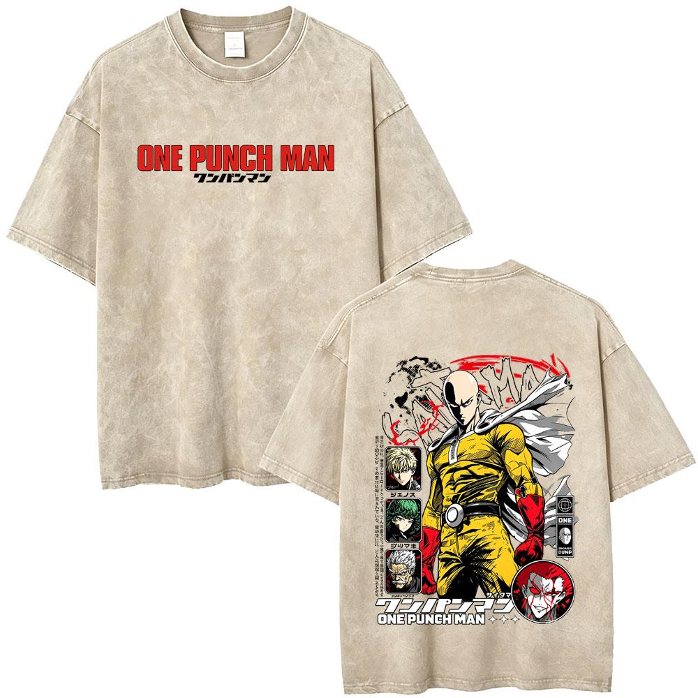 Стирка Винтажная Аниме One Punch Man Футболка Манга Сайтама Гароу Графическая Футболка Мужская Женская Мода Высококачественные Хлопковые Футболки