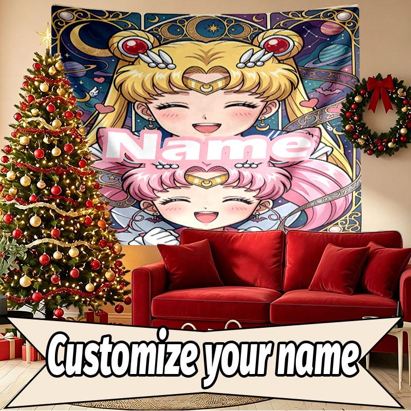 Custom Name Personalized Sailor Moon Print Tapestry, Wall Art Decor, Bedroom, Dorm, Apartment, LivingRoom, Party Backdrop, Gift for Birthday