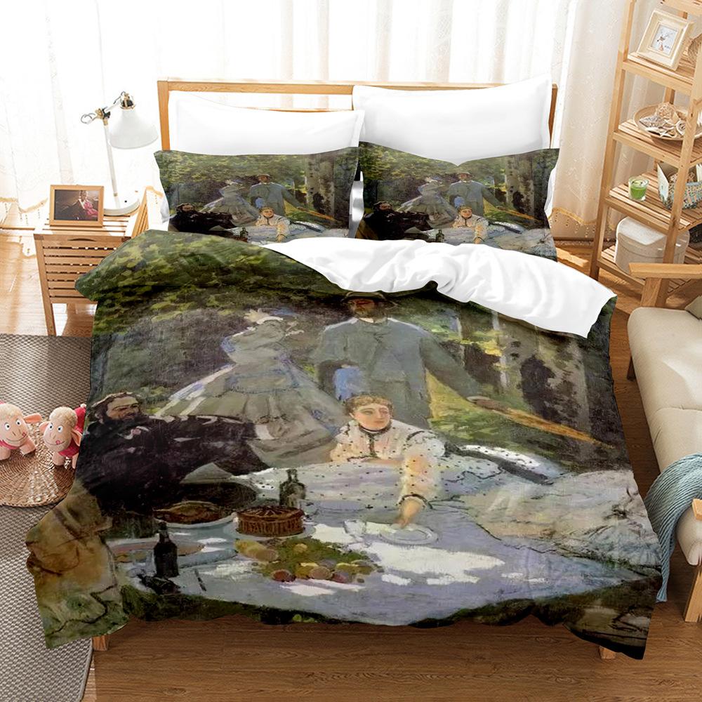 Картина маслом Моне, пододеяльник, комплект постельного белья размера «king-size», зонтик, девочка, картина маслом для детей, мальчиков и девочек, комплект постельного белья из полиэстера