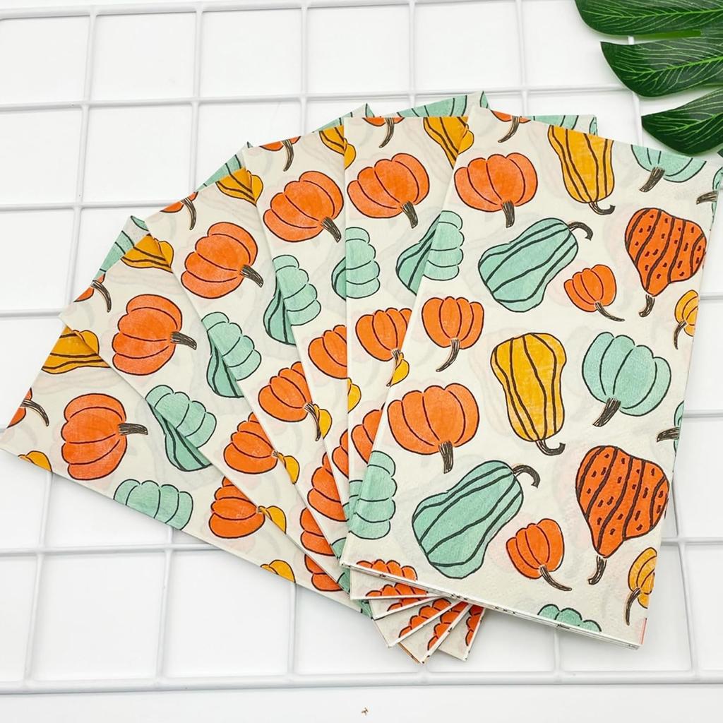 Thanksgiving Pumpkin Fall Paper Napk Disposable Decorative Pumpkin Guest Towel Napk Paper for Halloween Thanksgiving Autumn Holiday (2-Ply, 20-Count)