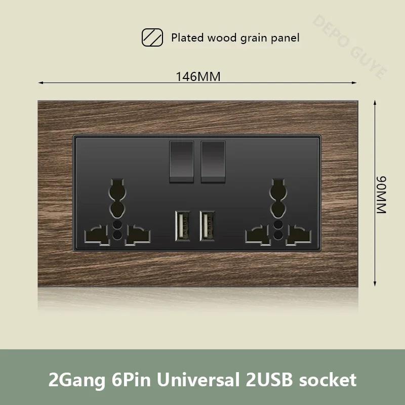 Двойная розетка UK 18W Type-C с функцией быстрой зарядки, универсальная электрическая розетка USB в стиле ретро с отделкой под дерево, электрический настенный выключатель света 220 В