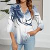 Women's V-neck Gradient Print Three-quarter Sleeve Fashion Top
