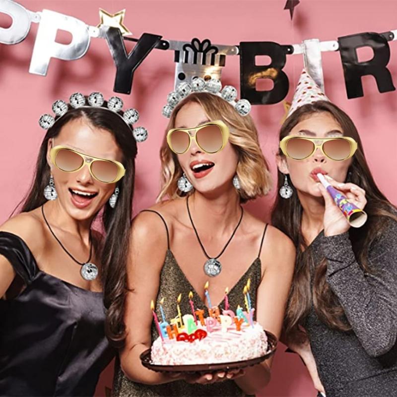 Набор из 3 мужских аксессуаров для костюма в стиле диско 70-х: Ожерелье, Усы, Солнцезащитные очки, Очки в стиле хиппи для тематической вечеринки в стиле диско