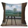 Nordic Surrealism Abstract Oil Painting Art Home Decor Cushion Cover Famous Painter Rene Magritte Works Linen Sofa Pillow Cover