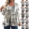 Women's T-Shirt Geometric Splicing Printed V-Neck Loose Long Sleeve Large Size Tops