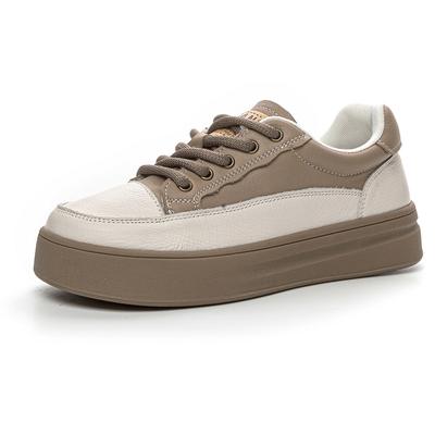 3.5СМ Весна Верхний Слой Коровья Кожа Средняя Подошва Плоская Подошва Круглый Носок Ремешок Повседневная Женская Обувь Белый Колорблок Одинарная Обувь