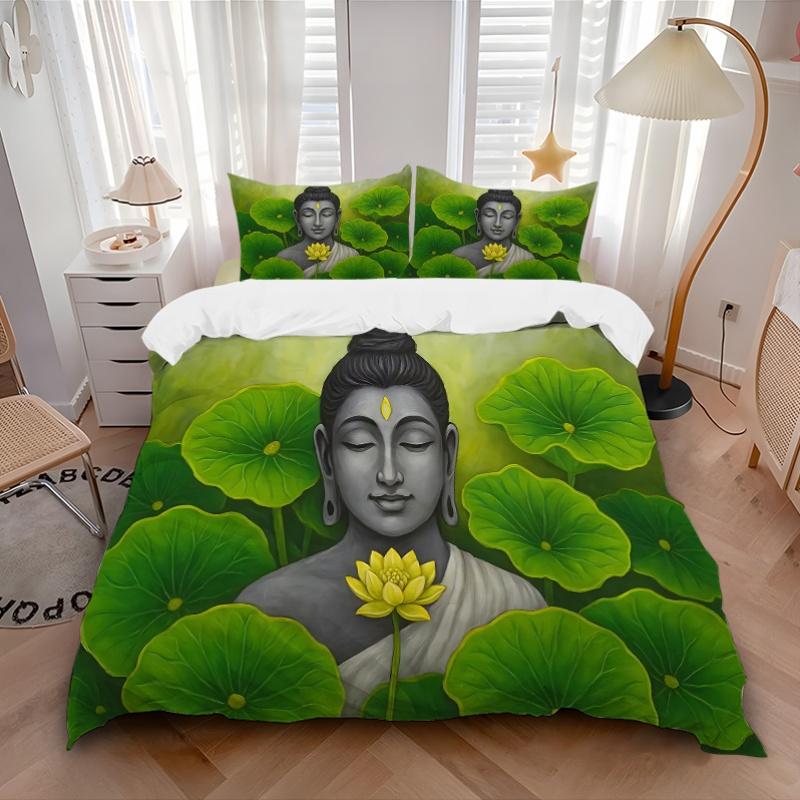 3pcs bedding set Buddha Lotus Includes 1 Comforter + 2 Pillowcases, Without Pillow Inserts, Soft Comfortable, Lightweight Breathable, Printe