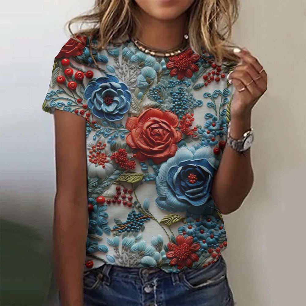 Новая красочная футболка с цветочным принтом, 3D цветочный принт, женская летняя футболка с круглым вырезом и короткими рукавами, футболка в стиле Харадзюку Y2K, футболка, женская одежда