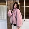 Guochao popular hooded mountain carved fur collar short jacket for men and women loose thickened plush warm cotton clothes in autumn and winter