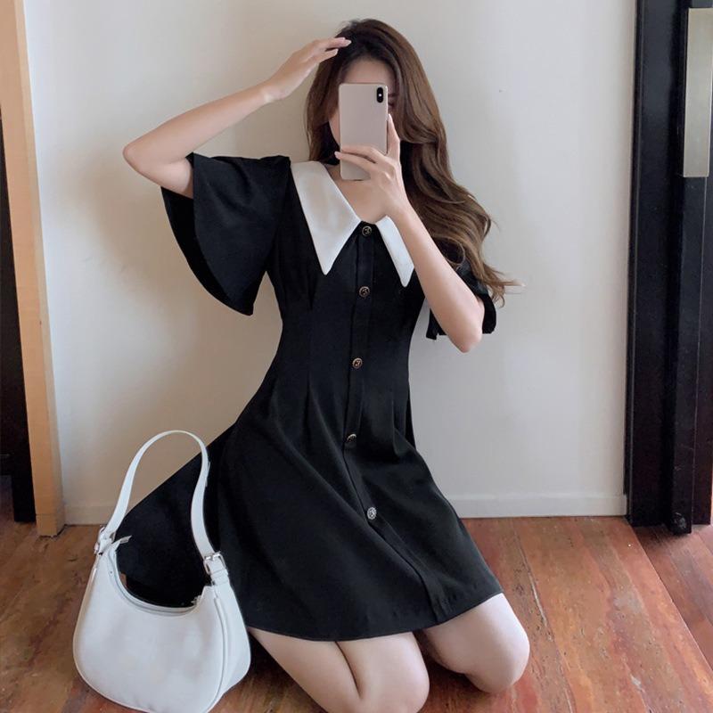 Женское платье с воротником-куклой, летнее, для полных, мм, зарубежная мода, утягивающее, А-силуэт, маленькое платье