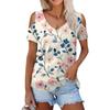 Женская летняя модная повседневная футболка с цветочным принтом, открытыми плечами, V-образным вырезом и короткими рукавами