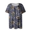 Plus Size Women's Casual Round Neck Pleated Short Sleeve Color Top