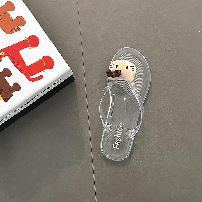 2025 Summer Fashion Versatile Sandals Thick Bottom Flip-flops Women's Cartoon Animation Toe Crystal Flat Bottom Cool Slippers