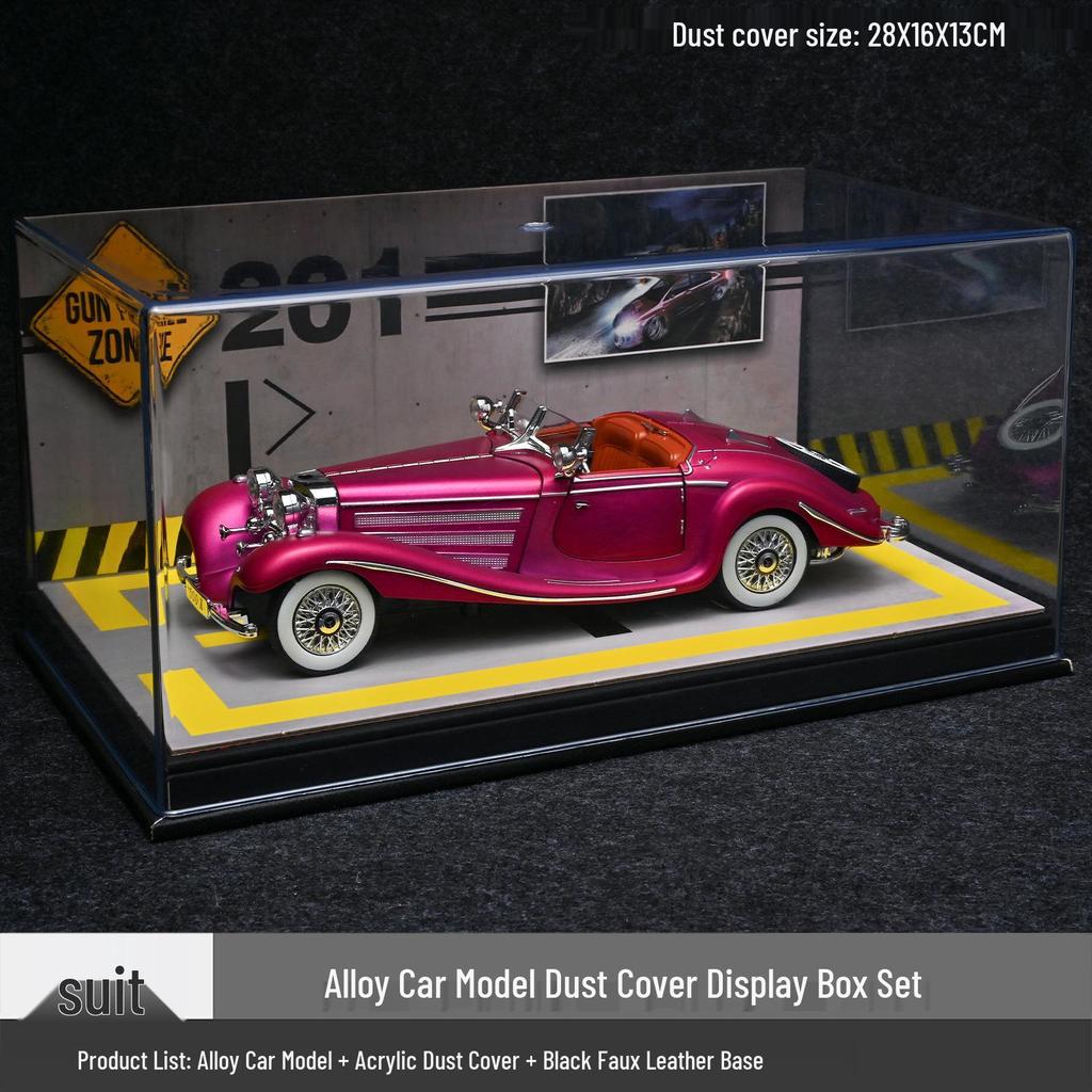 1/24 Mercedes-Benz 500K Модель автомобиля из легкого сплава со звуком и светом: Классический ретро-украшение с откидной крышкой, подарочная коробка к празднику середины осени