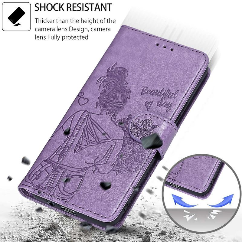 For Samsung S25 S24 S23 A16 A15 A14 A26 A36 Redmi Note 14 13 12 Pro Cartoon Butterfly Embossed PU Leather Card Slots Flip Wallet Kickstand Phone Case