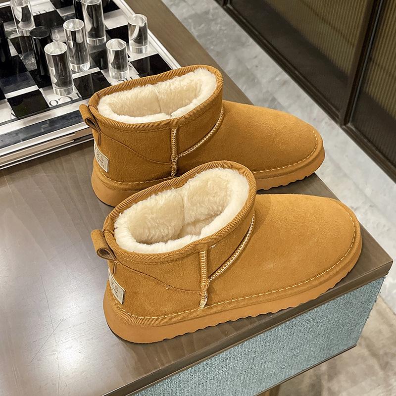 Women's Large Size Soft Sole Heightening Winter Warm Fur One Anti-slip Snow Boots Plush Lined Ankle Boots Outdoor Sports Cotton Boots