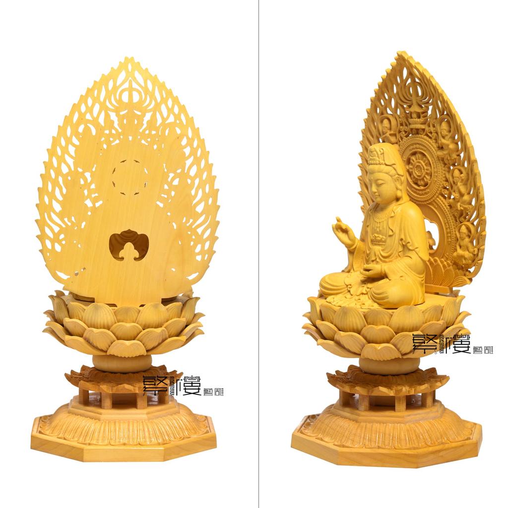 TheChanger Traditional Art Carving Buddhist Statue, Kannon Bodhisattva, Buddhist Altar Statue, Wood Carving, Flying Celestial Being Halo, Octagonal