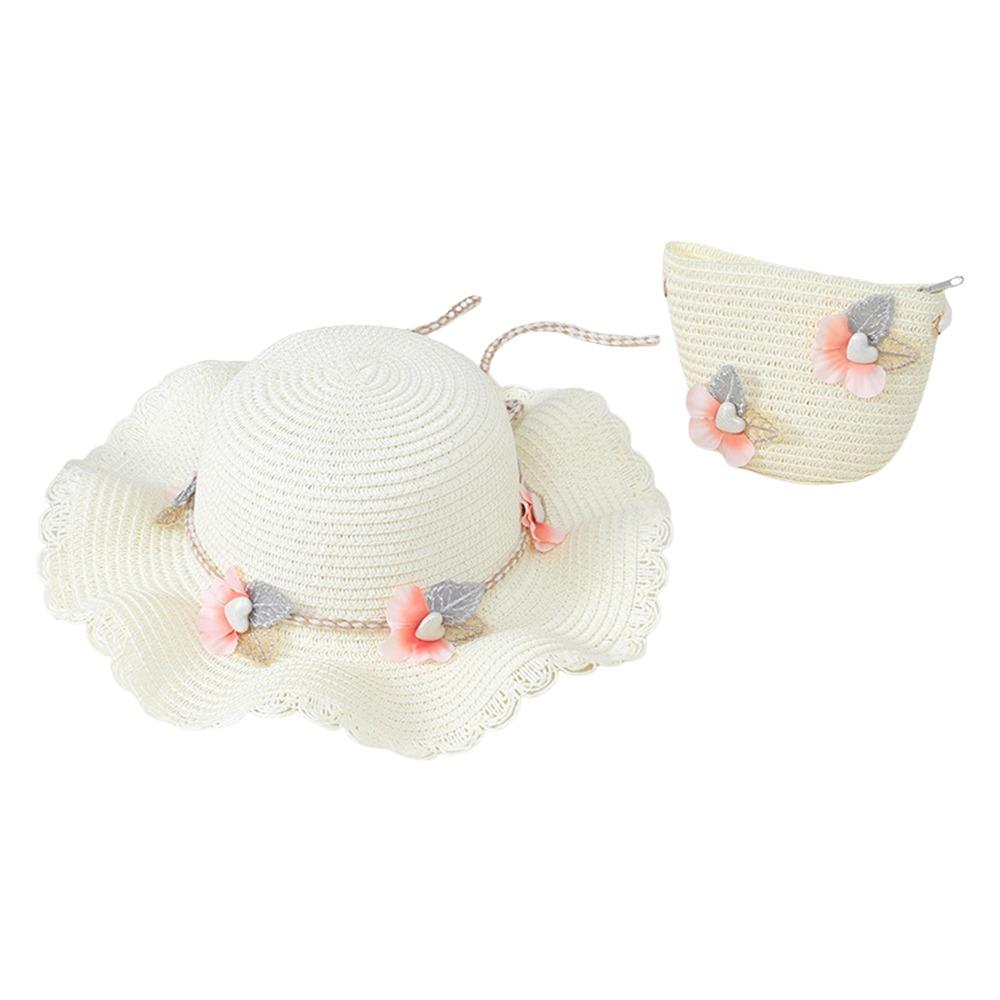 2Pcs/Set Sun Hat Children Beach Hats Set Wide Brim Straw Wide Hat New Straw Hat Beach Bag Set Party