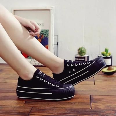 Новые весенне-осенние кроссовки для студентов, женские, на толстой подошве 5 см, холщовые туфли со скрытой платформой, детская повседневная спортивная обувь