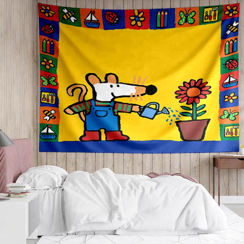 Maisy-Mouse Print Tapestry, Backdrop, Easy Setup, Ideal for Bedroom, Office & Living Room, with Aesthetic Wall Hanging Decor.